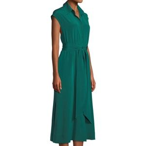 New! Diane von Furstenberg DVF Silk Sleeveless Belted Shirt Dress PINE Size L